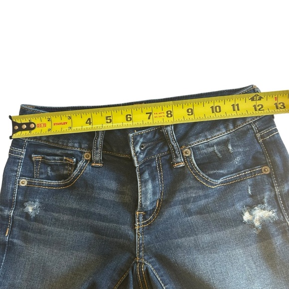 American eagle denim shorts blue Size 0 light distressing super stretch raw edge - Picture 4 of 12
